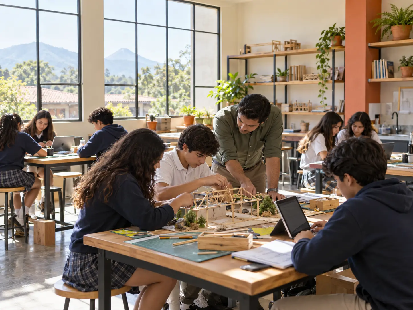 Estudiantes trabajando juntos en un proyecto de aula
